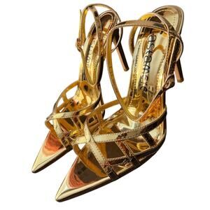 NEW Castemere Women's Strappy Open Toe/Back Stiletto Gold Size 8.5